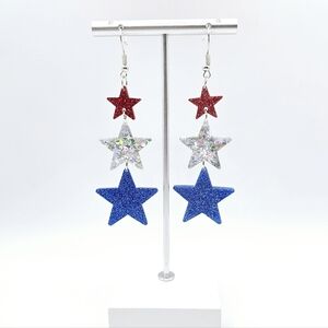 Patriotic Red White Blue Stars Lightweight Acrylic Earrings French Hooks New